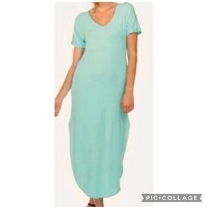 Mary Square Maxi Dress Knit Mint Green S/M Short Sleeves Casual Party Flowy